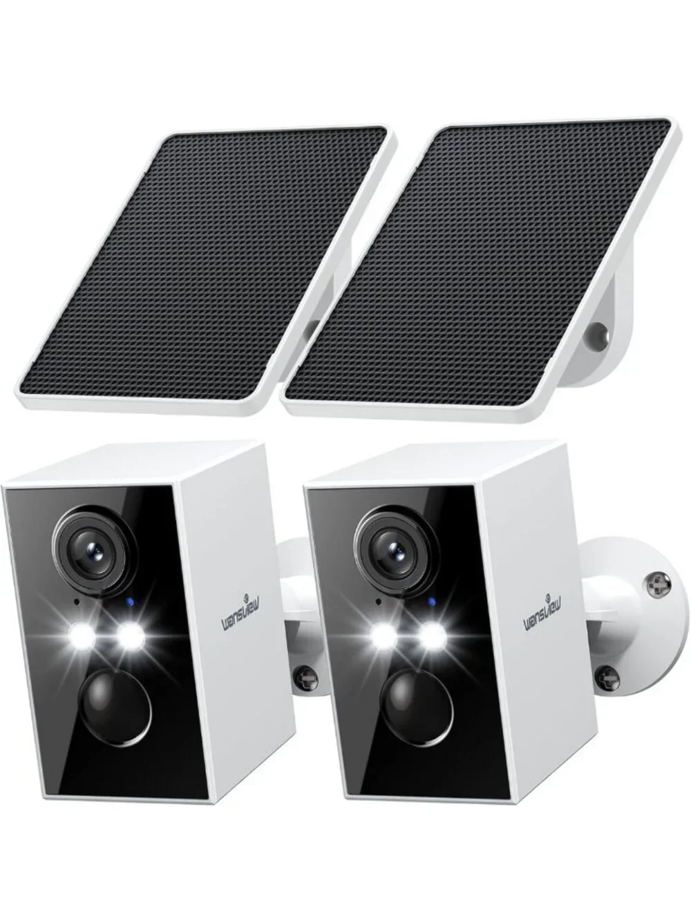 2-Pack Wireless Solar Security Cameras, 2K HD Outdoor WiFi, Night Vision, Motion